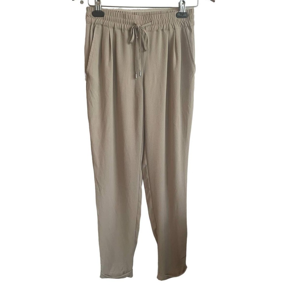 Zara‎ Women Minimalist Crinkle Lounge Pants XS Tan Tapered Elastic Waist Casual
